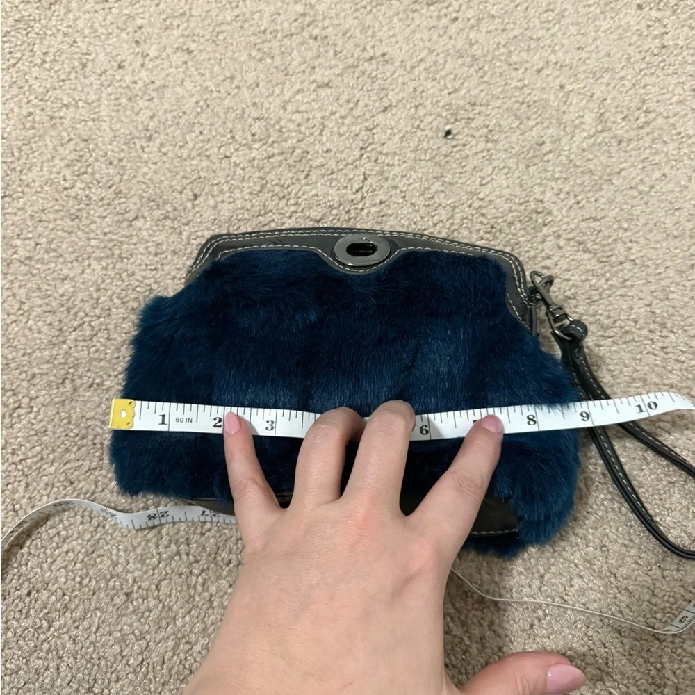Sondra Roberts SR² Navy Faux Fur & Patent Leather Wristlet